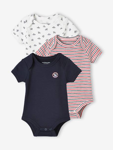 Pack of 3 'Seafaring' Bodysuits for Newborn Babies BLUE DARK TWO COLOR/MULTICOL - vertbaudet enfant 