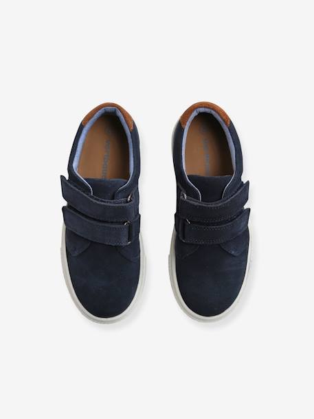 Leather Derby Shoes with Touch Fasteners for Boys BLUE DARK SOLID+BROWN MEDIUM SOLID+navy blue - vertbaudet enfant 