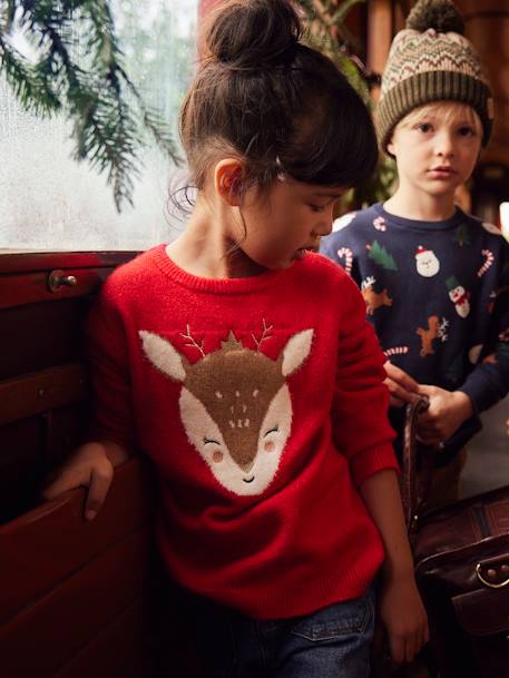Coffret de Noël pull fille motif biche et barrette assortie rouge - vertbaudet enfant 