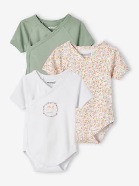 Pack of 3 Short Sleeve Flowers Bodysuits for Newborn Babies  - vertbaudet enfant