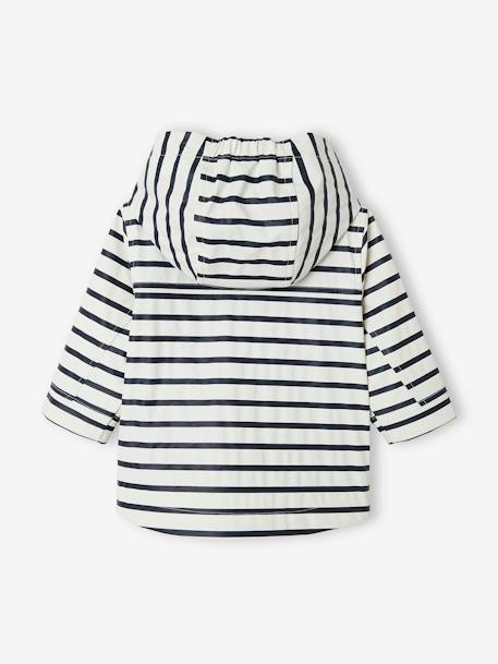 Navy Raincoat with Hood & Lining for Babies WHITE LIGHT STRIPED - vertbaudet enfant 