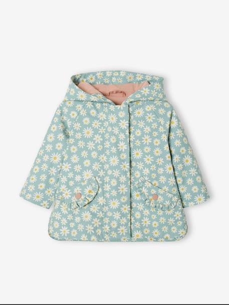 Ciré bébé fille à capuche écru+vert céladon imprimé - vertbaudet enfant 