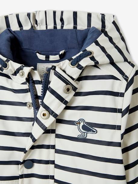 Navy Raincoat with Hood & Lining for Babies WHITE LIGHT STRIPED - vertbaudet enfant 
