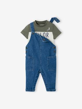 Denim Dungarees + T-Shirt Outfit, for Babies  - vertbaudet enfant