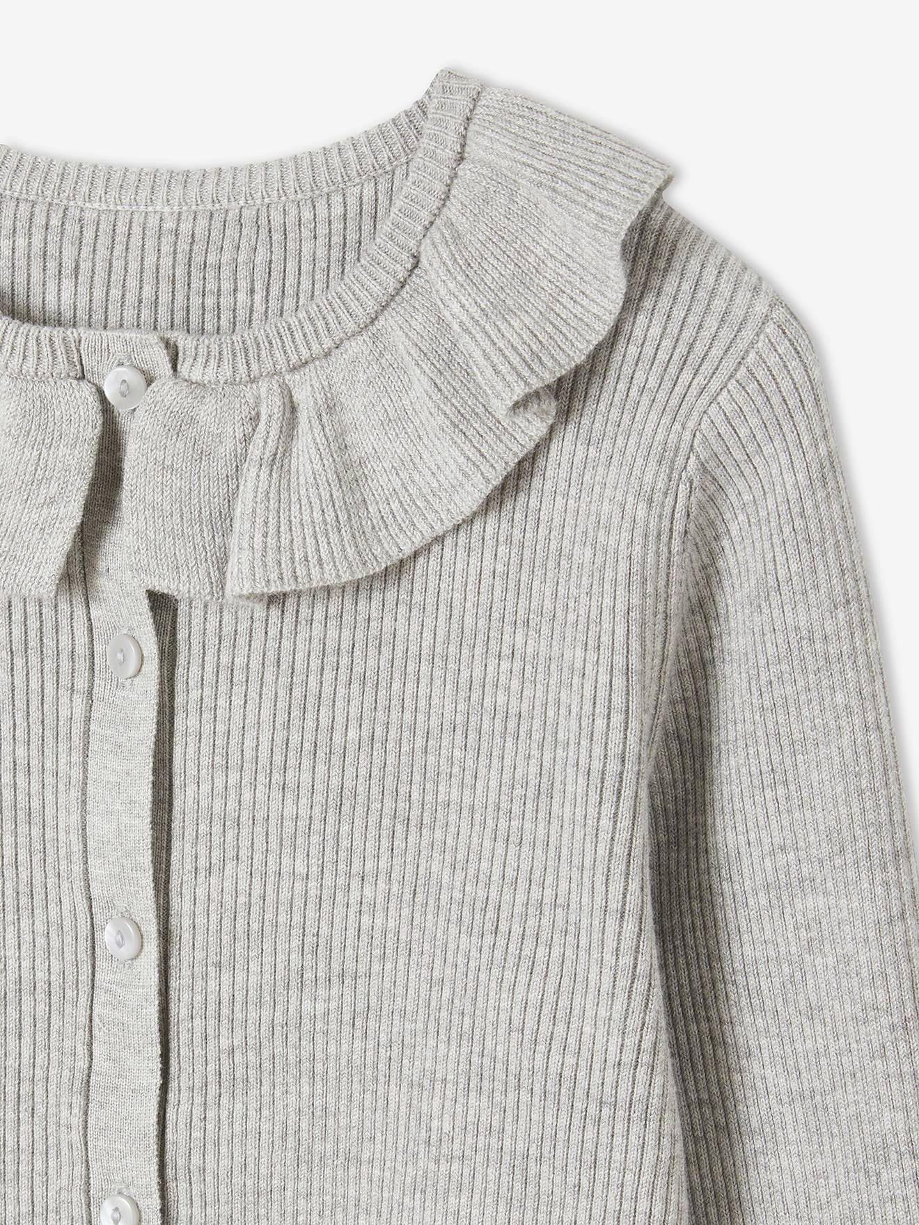 Vertbaudet Cropped Cardigan with Wide Collar for Girls Grey Light Solid