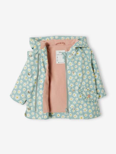 Hooded Raincoat for Baby Girls GREEN MEDIUM ALL OVER PRINTED - vertbaudet enfant 