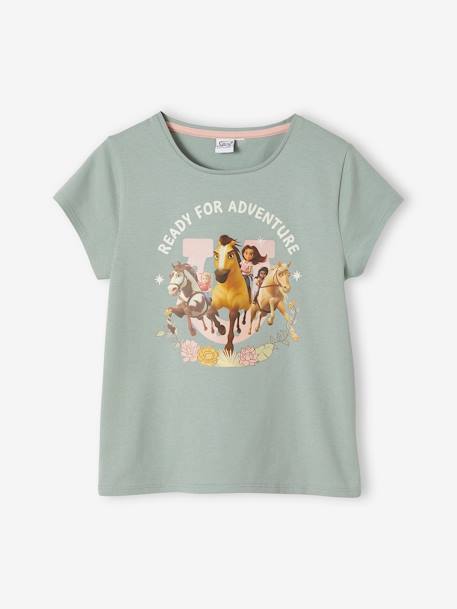 Spirit® T-shirt, Short Sleeves, for Girls GREEN MEDIUM SOLID WITH DESIG - vertbaudet enfant 