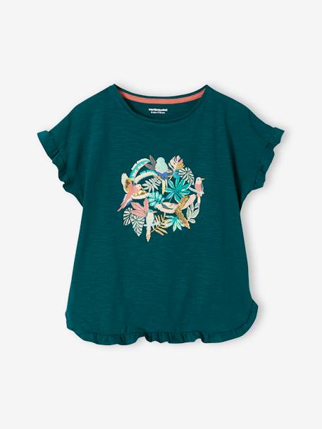 T-Shirt with Ruffle & Sequins for Girls aqua green+GREEN DARK SOLID WITH DESIGN+old rose+pale pink - vertbaudet enfant 