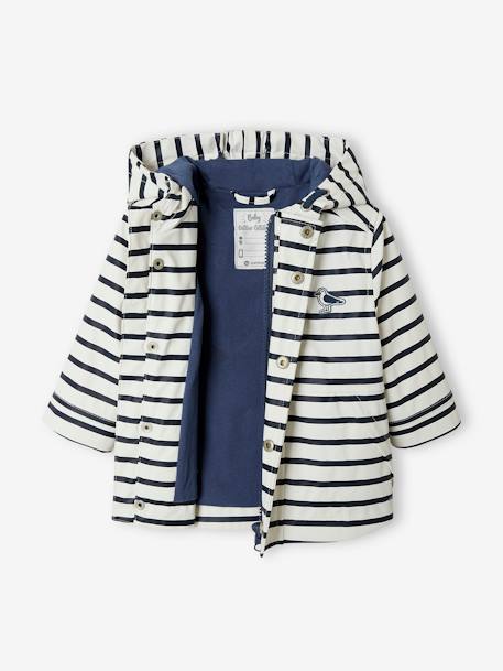 Navy Raincoat with Hood & Lining for Babies WHITE LIGHT STRIPED - vertbaudet enfant 