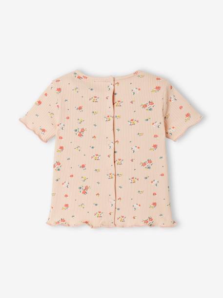 Floral T-Shirt in Rib Knit for Babies PINK LIGHT ALL OVER PRINTED - vertbaudet enfant 