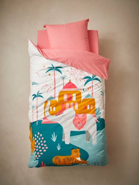 Duvet Cover + Pillowcase Set for Children, Eden India WHITE LIGHT SOLID WITH DESIGN - vertbaudet enfant 