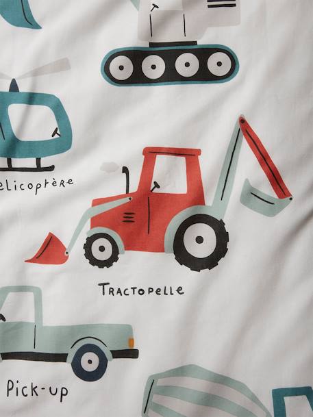 Parure De Lit Enfant VERTBAUDET Essentiels Chantier - Coton Recyclé, Motifs Engins - Housse 140x150cm + Taie 63x63cm