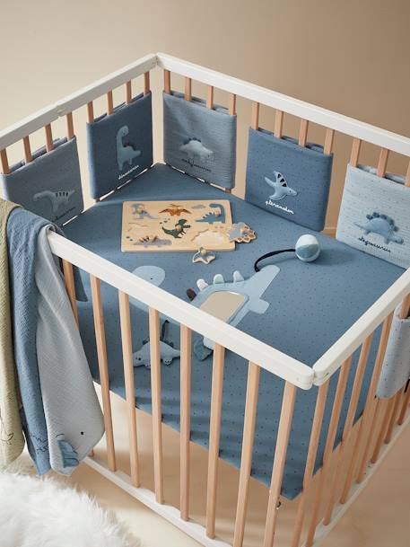 Tour de lit / tour de parc pare-chocs PETIT DINO bleu grisé imprimé - vertbaudet enfant 