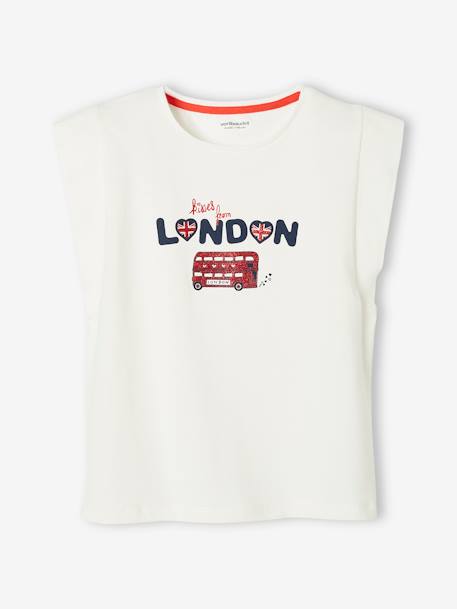 City T-Shirt with Sequinned Details for Girls PINK MEDIUM SOLID WITH DESIG+WHITE LIGHT SOLID WITH DESIGN - vertbaudet enfant 