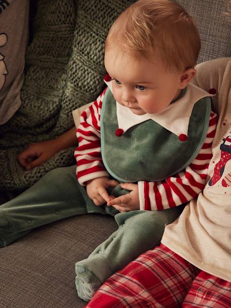 Christmas Gift Set for Babies: Velour Sleepsuit + Bib Dark Green - vertbaudet enfant 
