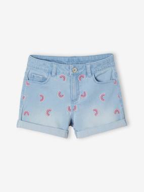 Embroidered Denim Shorts for Girls  - vertbaudet enfant