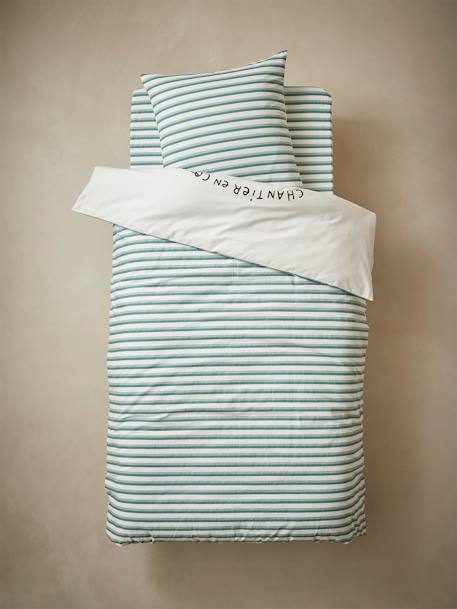 Duvet Cover & Pillowcase Set for Children, Work in Progress WHITE LIGHT SOLID WITH DESIGN - vertbaudet enfant 