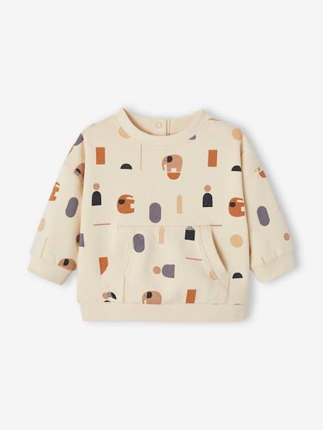 Sweat bébé en molleton motifs géométriques beige clair imprimé - vertbaudet enfant 