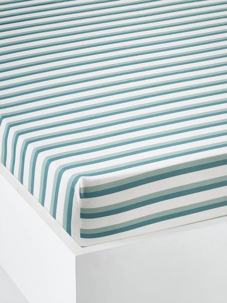 Fitted Sheet for Children, Work in Progress GREEN MEDIUM STRIPED - vertbaudet enfant 
