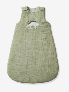 -Sleeveless Baby Sleep Bag in Cotton Gauze, Dinosaurus