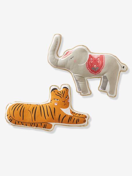 Pack of 2 Animal Cushions, Eden India BROWN LIGHT SOLID WITH DESIGN - vertbaudet enfant 