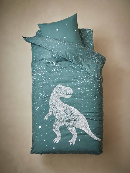 Parure housse de couette + taie d'oreiller avec détails phosphorescents GRAPHIC DINO vert - vertbaudet enfant 