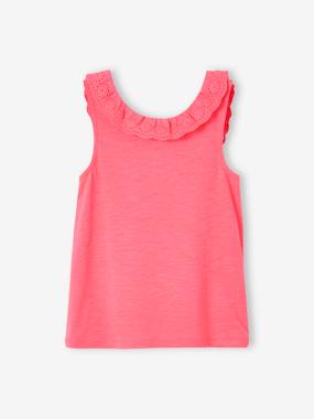 Sleeveless Top with Frilly Collar in Broderie Anglaise for Girls  - vertbaudet enfant