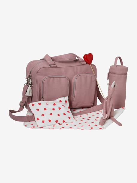 Changing Bag with Several Pockets, in Cotton Honeycomb Fabric, Family PINK LIGHT SOLID - vertbaudet enfant 