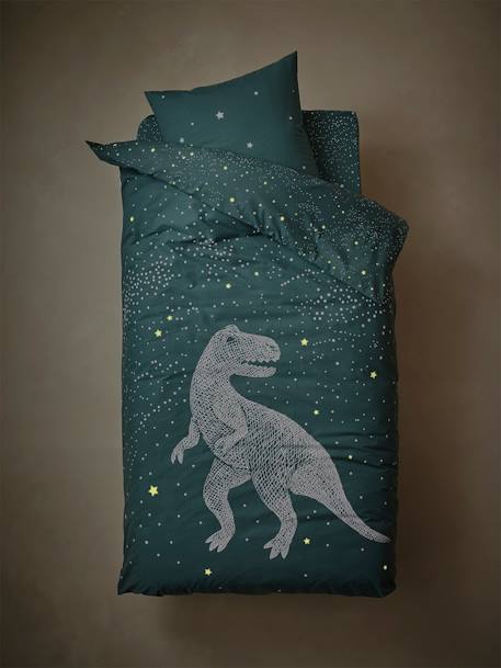 Parure housse de couette + taie d'oreiller avec détails phosphorescents GRAPHIC DINO vert - vertbaudet enfant 