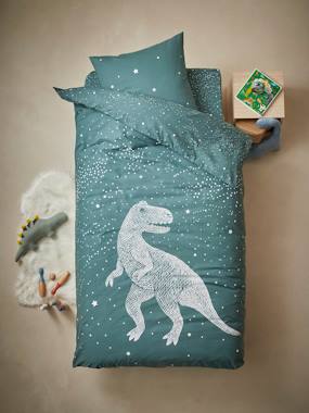 Bedding & Decor-Duvet Cover + Pillowcase Set with Glow-in-the-Dark Details, Graphic Dino