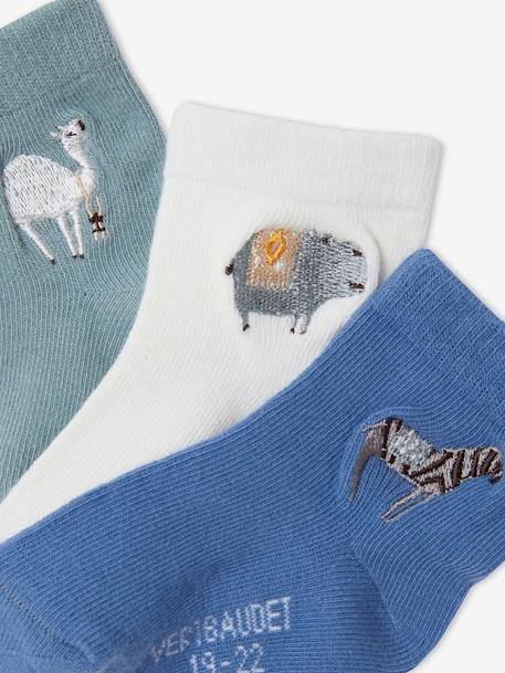 Pack of 3 Pairs of Socks with Embroidered Animals for Baby Boys GREEN LIGHT 2 COLOR/MULTICOLOR - vertbaudet enfant 