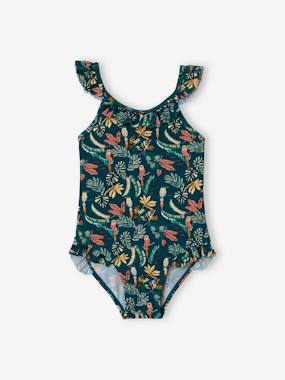 -Swimsuit with Tropical Print for Girls