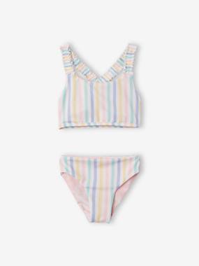 Girls-Swimwear-Reversible Striped / Tie-Dye Bikini for Girls