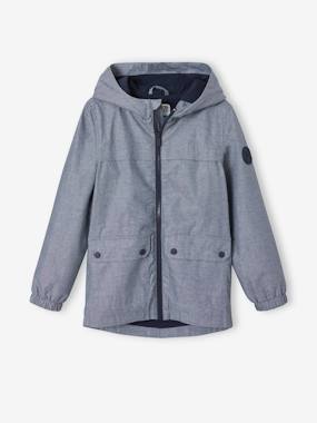 jackets-Water-Repellent Windcheater with Hood, in Chambray, for Boys