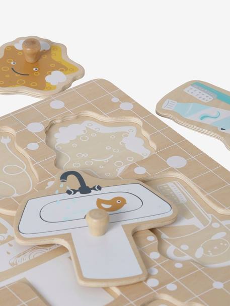 Puzzle bouton Salle de bain en bois FSC® Multicolore - vertbaudet enfant 
