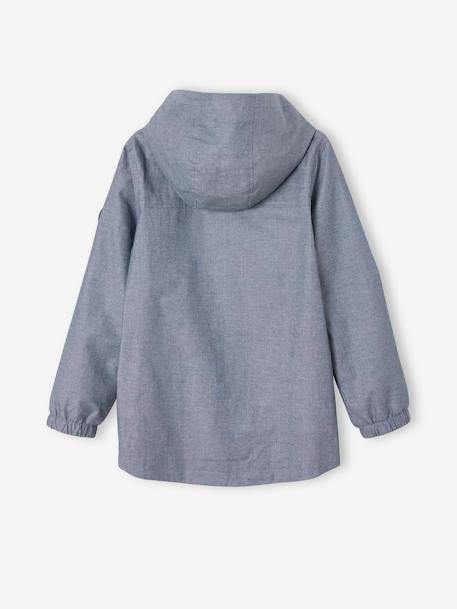 Water-Repellent Windcheater with Hood, in Chambray, for Boys BLUE MEDIUM SOLID WITH DESIGN - vertbaudet enfant 