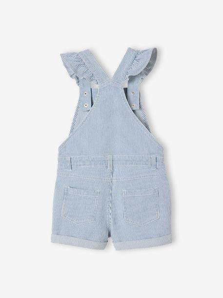 Striped Dungaree Shorts with Frilly Straps for Girls WHITE LIGHT STRIPED - vertbaudet enfant 