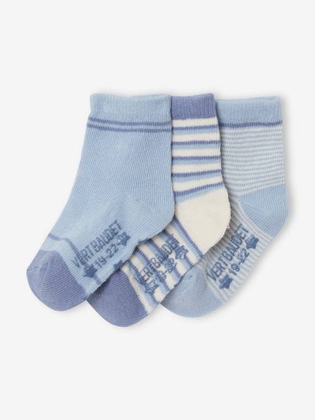 Lot de 3 paires de chaussettes rayées bébé garçon BASICS lot bleu ardoise clair - vertbaudet enfant 