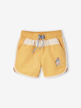 -Two-Tone Swim Shorts with Surfing Print for Boys
