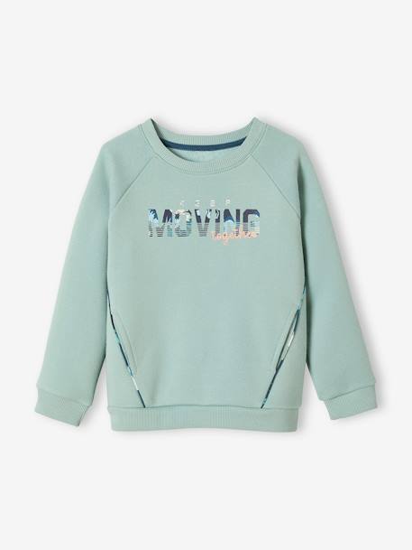Sports Sweatshirt with Round Neckline, 'Keep moving together', for Girls BLUE DARK SOLID WITH DESIGN - vertbaudet enfant 