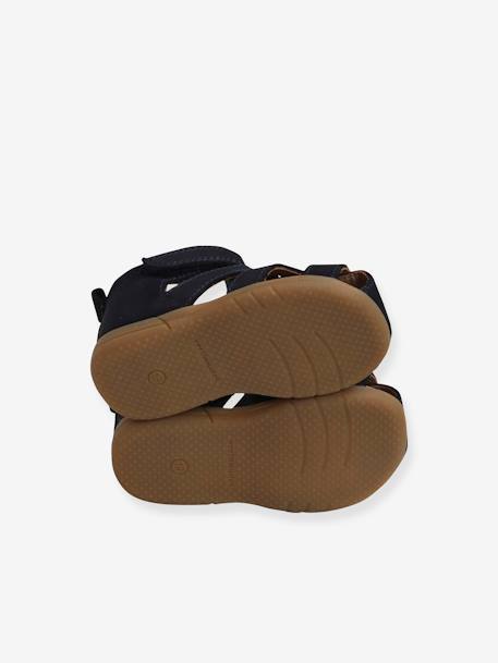 Leather Sandals for Baby Boys, Designed for First Steps BLUE MEDIUM SOLID+Camel - vertbaudet enfant 