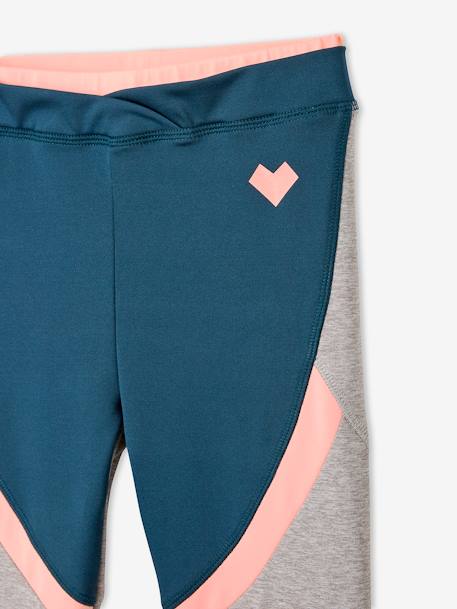 Capri Leggings for Sports in Techno Fabric for Girls BLUE DARK SOLID WITH DESIGN+GREEN LIGHT SOLID WITH DESIGN - vertbaudet enfant 