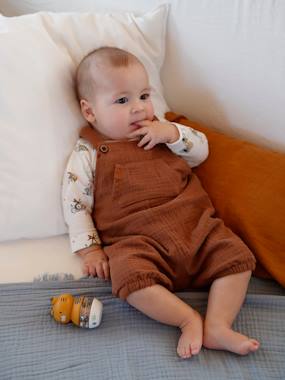 Cotton Gauze Dungarees, Lined, for Newborn Babies  - vertbaudet enfant