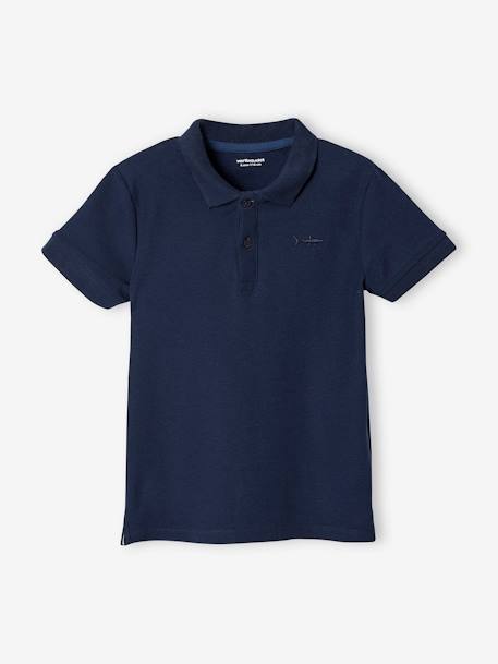 Polo garçon manches courtes broderie poitrine blanc+bleu+jaune pâle+kaki clair+MARINE+terracotta - vertbaudet enfant 
