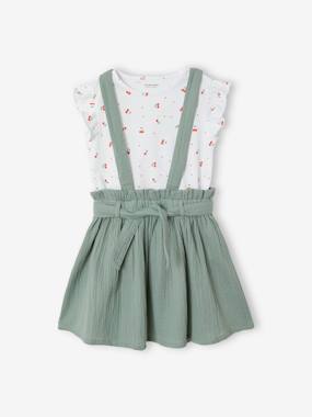 Striped T-Shirt + Cotton Gauze Skirt Outfit, for Girls  - vertbaudet enfant