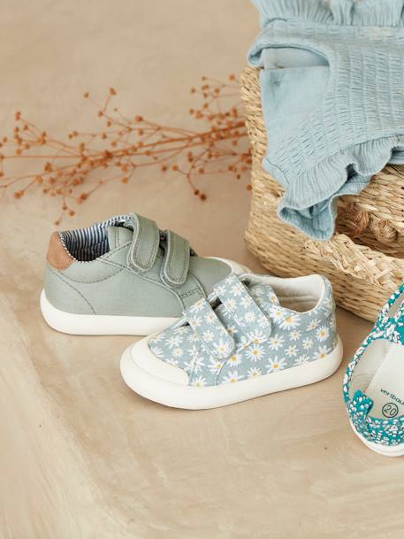 Touch-Fastening Trainers in Canvas for Baby Girls BLUE LIGHT ALL OVER PRINTED+multicoloured+White - vertbaudet enfant 