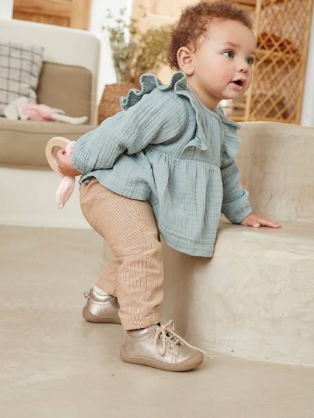 Soft Leather Ankle Boots for Baby Girls, Designed for Crawling Gold+printed black+printed blue - vertbaudet enfant 