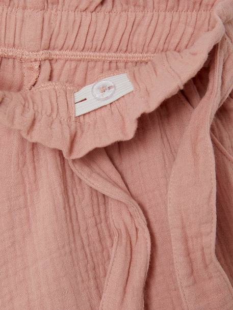 Paperbag Shorts in Cotton Gauze for Girls PINK LIGHT SOLID+YELLOW MEDIUM SOLID - vertbaudet enfant 