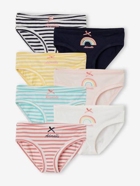 Pack of 7 Briefs for Girls WHITE LIGHT ALL OVER PRINTED - vertbaudet enfant 