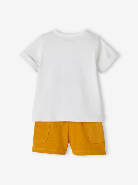 Ensemble T-shirt imprimé + short baggy bébé blanc+kaki - vertbaudet enfant 